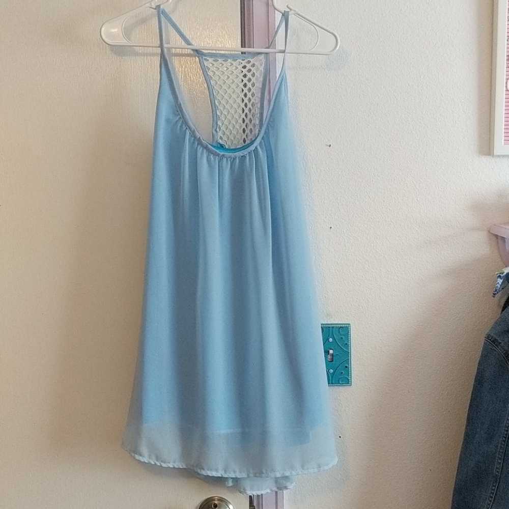 Light blue swim dress with mesh back